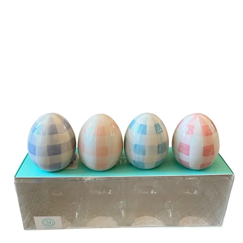 Martha Stewart Pastel Plaid Ceramic Easter Eggs Set of 4 Spring Decor NEW
